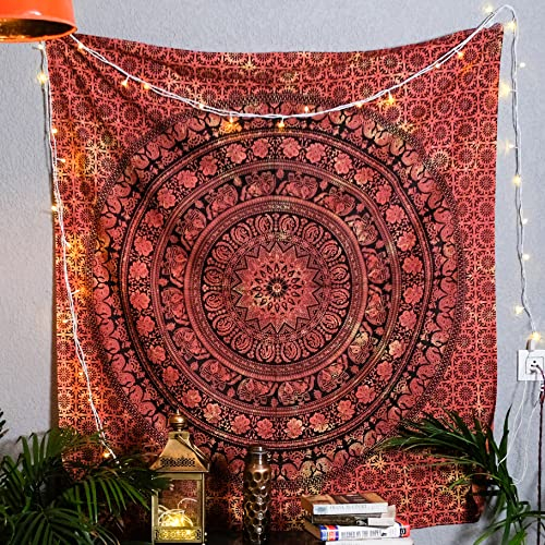 Craft Trade Mandala Orange Wandteppich Indische Wandtuch Tapestry Wandbehang Boho Wandteppiche für Heimdeko Wohnzimmer und Schlafzimmer - 127 x 152 cm