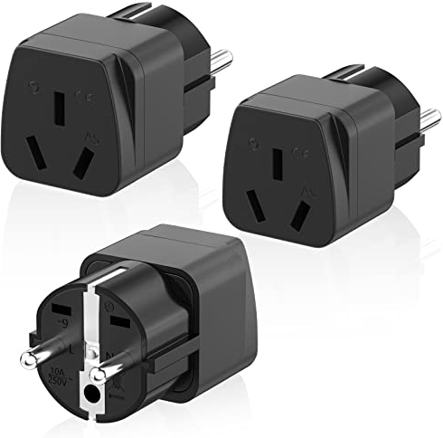 PABANCE 3 Stück Adapter Australien, Australien zu Eu Reiseadapter, Steckdosenadapter China, Reisestecker, Australien/China/Neuseeland und Fidschi Stecker auf Deutsch, Schwarz