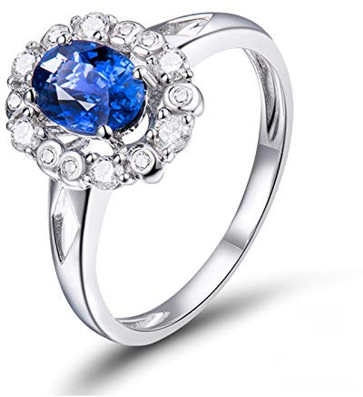 Banemi 1ct Saphir Promise Ring, 18K(750) Weißgold Hochzeitsringe Frau mit Diamant Schmuck Ringe Geburtstagsgeschenke Größe 49 (15.6)