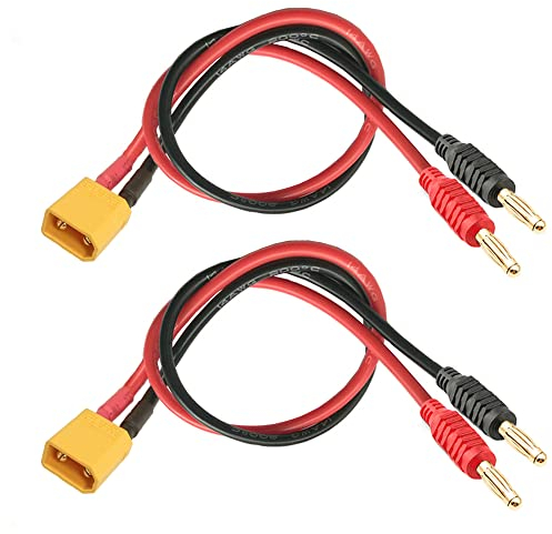 WOODGUILIN XT30 Stecker Connectors,XT30 Steckerstecker auf 4mm Bananenstecker Adapter mit 30cm 16AWG Kabel für RC Hubschrauber,Quad Rotor Flugzeuge Batterieanschluss (2 Pack XT30)