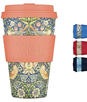 William Morris wiederverwendbare, umweltfreundliche Kaffeetasse auf 100 % pflanzlicher Basis, melaminfrei und biologisch abbaubar, spülmaschinen-/mikrowellengeeignet, Reisebecher, Erdbeerdieb, 400 ml