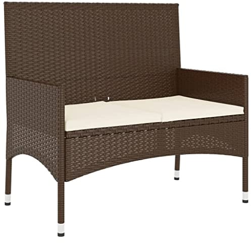 vidaXL Gartenbank, Sitzbank 2-Sitzer mit Kissen, Bank mit Armlehnen Rückenlehne, Parkbank Gartenmöbel Stahlrahmen, Braun Poly Rattan