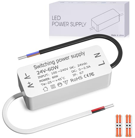 Luxvista Transformateur LED AC 220V à DC 24V, 60W 2.5A Etanche IP67, Pour Extérieur, GU4 G4 GU5.3 Bandes LED