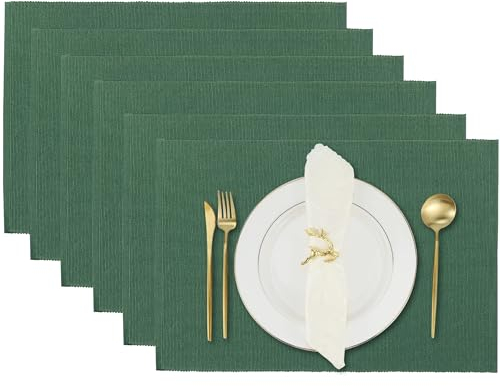 Küchentischsets, 6er-Set, Wende-Tischsets aus Baumwollstoff für den Esstisch, 33 x 48 cm, Laubgrün