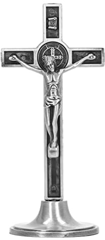 Tissting Stehender Kruzifix 12cm Klein Tisch Katholisches Kreuz mit Abnehmbarem Sockel, Metall Desktop Deko Kruzifix, Geschenke für Männer und Frauen(Splitter)