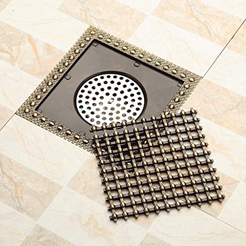 Desagüe Cuadrado for Ducha de baño, 15x15 cm, desagüe de Suelo, Rejilla de residuos, desagüe de Rejilla de latón Antiguo