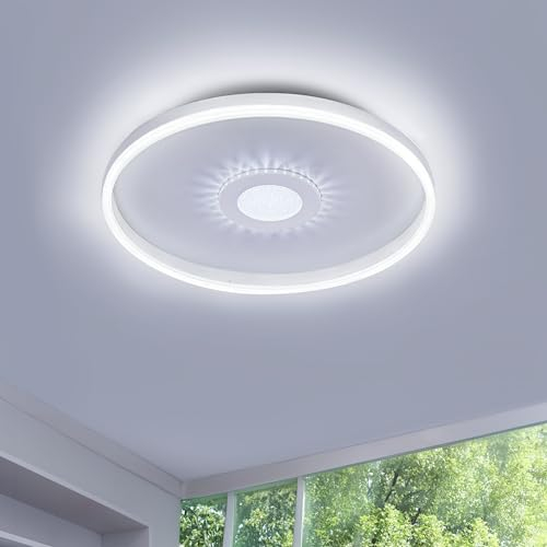 Deckenleuchte LED Dimmbar Deckenlampe Mit Fernbedienung Runde Lampen Deckenlampen Mit Sternen 45W Weiß Wohnzimmerlampe Modern Decken Lampe Deckenleuchten Für Schlafzimmer Esszimmer Küche Büro,50cm
