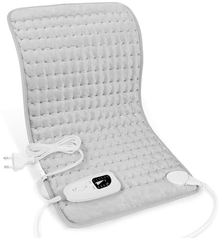 Elektrisches Heizkissen für Rücken, Nacken, Schultern und Bauch mit automatischer Abschaltung, weiches Flanell, silbergrau, 30 x 60 cm