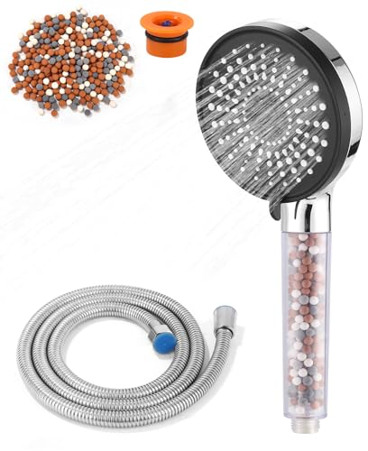 Duschkopf mit Schlauch Filter 1,5m,Duschkopf wassersparend mit Filter,Sparduschkopf Regendusche Energiespar Druckerhöhend,Wassersparend mit 6 Strahlarten,Druckerhöhend Sparduschkopf(7,5L/min Gross)