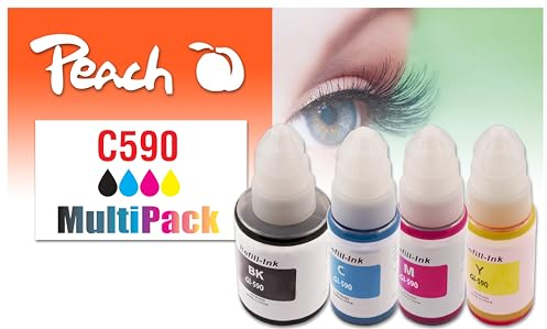 Peach C490/590 Spar Pack Druckerpatronen (BK, C, M, Y) ersetzt Canon GI-590 für z.B. Canon Pixma G 1500, Canon Pixma G 2500, Canon Pixma G 3500, Canon Pixma G 4500, Canon Pixma G 1510