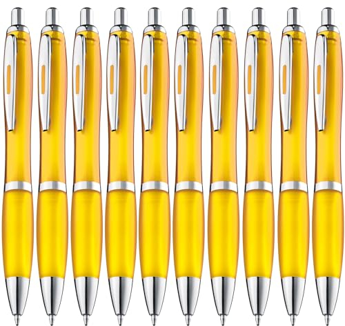 ZENSCRIBE® Ergonomische Kugelschreiber 50 Stück, Premium Kugelschreiber Set Hochwertig, Rutschfester Kulli für einfaches & weiches Schreiben, Blauschreibender Kugelschreiber Gelb