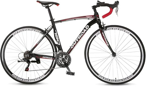 Omelaza 700C Wheel 21/14 Speed Road Bike with Light Weight Aluminum Alloy Frame, Commuter Bicycle with Dual Disc Brakes for Men and Women, Adult Faster Racing Bike, Red/Blue