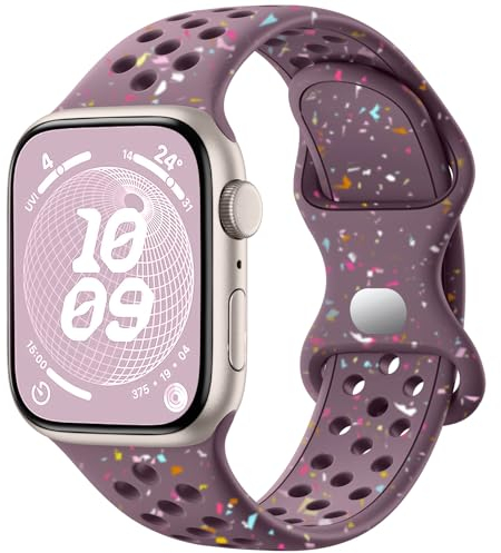 CeMiKa Sport Armband Kompatibel mit Apple Watch Armband 38mm 40mm 41mm 42mm für Frauen Männer, Umweltfreundlich Atmungsaktives Silikon Armband für iWatch Series 10 9 8 7 6 5 4 3 2 1 SE, RauchViolett