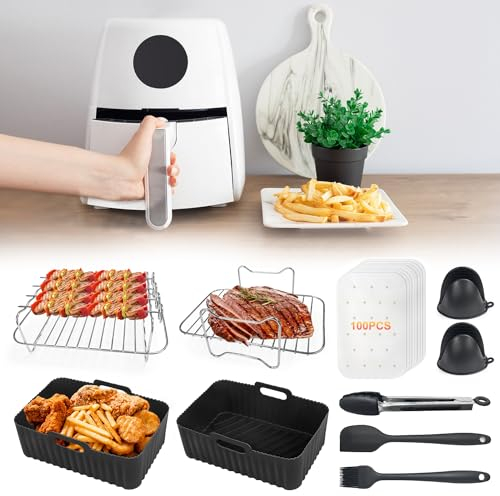 Airfryer Accessoires 14 Pièces Dual Zone pour Friteuse à Air Chaud Ninja Foodi AF400EU AF300EU et Autres Friteuse à Air Dual Zone avec 2 Casseroles en Silicone, etc.