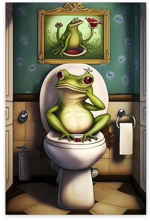 351 Blechschild Frosch Sitzt Auf Der Toilette 20X30Cm Dekoschild Retro Deko Blechschild Vintage-Dekoration Zinnschild Für Bar Wohnzimmer Küche