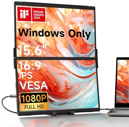 JSAUX FlipGo Lite 15.6 Dual Laptop Screen Extender, 1080P Triple Portable Laptop Bildschirm Monitor Erweiterung, Faltbarer Tragbarer Monitor Erweiterung Nur für Windows/Magnetisches Design