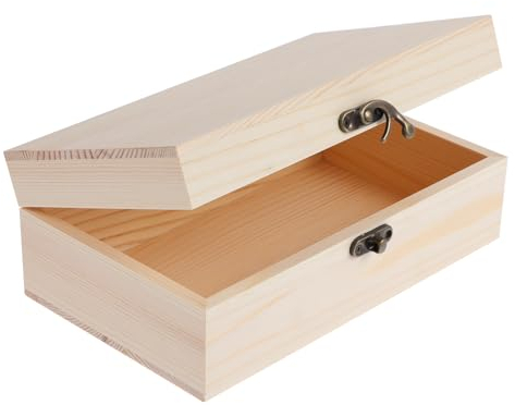 Wooden Box with Hinged Lid and Front Clasp, Unpainted Wooden Jewelry Box for DIY Art Project Crafts Woodcraft Keepsake Jewelry Plain Pine Box (7.87x4.72x2.75)