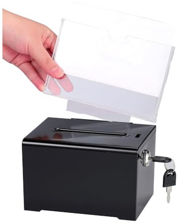 Pcivzxam Spendenbox mit Schloss - Vorschlagsbox Aus Acryl mit Schlitz, Wahlzettel-Schlossbox mit Schilderhalter für Tombola, Abstimmung, Schwarz