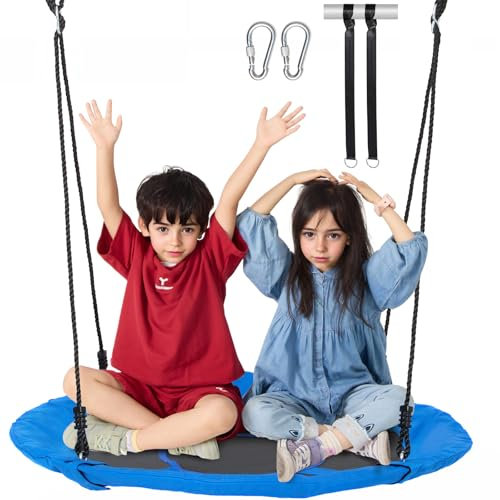 VEVOR Columpio de Árbol de Platillo de 1016 mm para Niños con Asiento de Tela Oxford 900D con 2 Correas para Colgar en el Árbol y Cuerdas Ajustables de Múltiples Hilos Columpio Carga de 340 kg, Azul