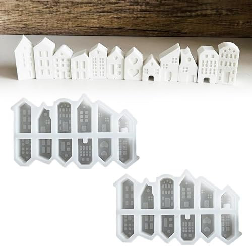 Silikonformen Giessformen Haus, 12 PCS Mini Silikonform Haus, DIY Silikonform Häuser Gießform Haus Kerzenform, Silikonformen Gießformen Weihnachten zur Weihnachtsdekoration