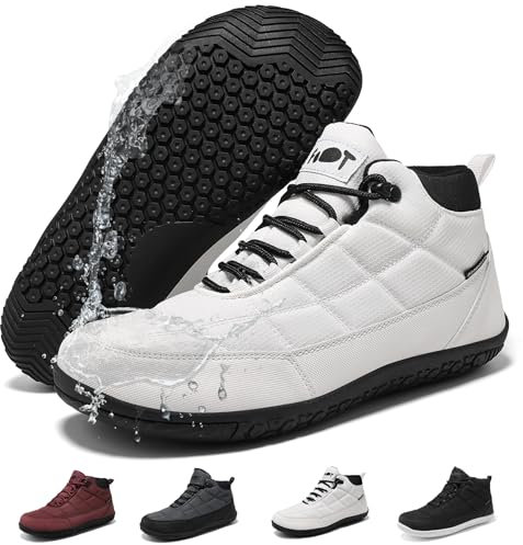 Wizshoe Barfuss Schuhe Damen Wasserdicht Barfußschuhe Herren mit Breite Zehenbox Stiefeletten Bequeme Turnschuhe Wasserfest rutschfeste Wanderschuhe mit Zero-Drop Solhe Sneaker Unisex Weiß 41EU
