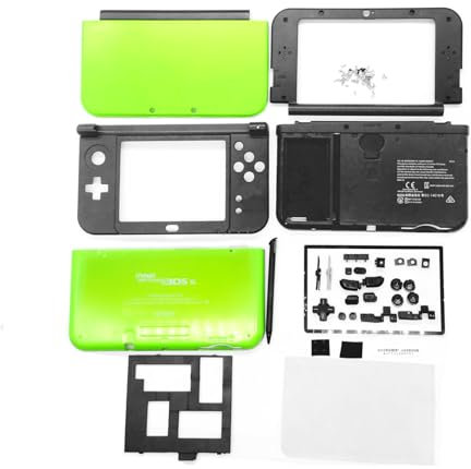 Komplettes Gehäuse für New3DSXL grüne Gehäuseschalen Ersatz für neue 3DS XL/LL 3DSXL 3DSLL Konsole, extra Gehäuse 5 Abdeckplatten + Tasten, Schrauben, Displayschutzfolie, Stylus, Aufkleber-Set