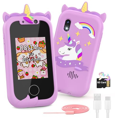 Ashfly Smartphone Bambini, Telefono cellulare per bambini, Natale, Compleanno, Regalo Giocattoli Nina 3 4 5 6 7 8 9 10 anni, Telefono cellulare, giocattolo con doppia fotocamera, lettore di musica