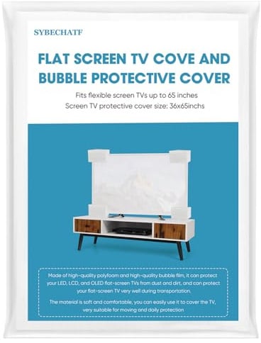 SYBECHATF Funda de espuma para TV de pantalla plana y 4 protectores de esquina grandes de espuma que se adaptan a hasta 65 pulgadas de ancho x 36 pulgadas de alto, protección de TV de pantalla plana