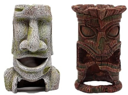 ROYJJ 2 Stück/Set Harz-Fischtanks Simulation Osterinsel Statue Landschaftswerkzeuge Simulation Statue Aquarien Ornament Totem riesige Statue Aquarium wasserdichte Landschaftsgestaltung Ornamente