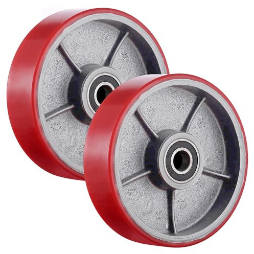 2 Stück Hubwagen Rad Polyurethan(PU) 180X50mm Rot Achse 20mm inkl. Kugellager, Max. Belastung 3000 KG