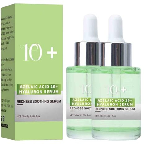 Azelaic Acid 10+ Hyaluron Redness Soothing Serum, Azelainsäure Gesichtsserum Azelaic Acid Serum, Koreanische Hautpflege, Nicht Klebrig, Klare Und Ausgeglichene Haut Für Wohltuende (2PCS)
