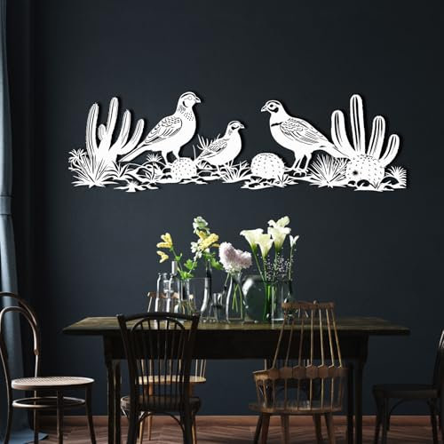 Wandkunst aus Metall mit Kaktus, Wachteldekor und Schild, Familie, Wüste, für Garten, Hof
