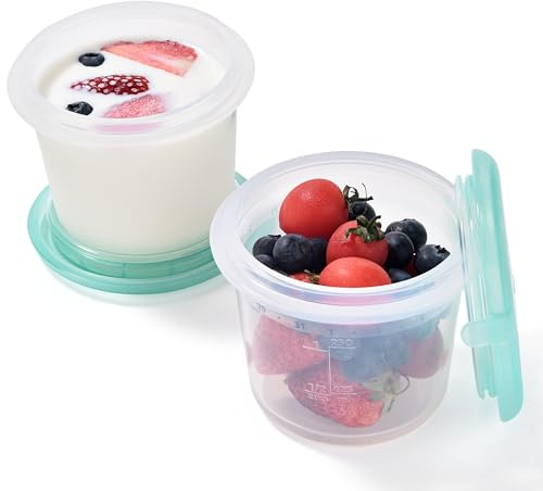 U-Taste Lot de 2 boîtes alimentaires en silicone, empilables, avec couvercle hermétique et cercle de marquage de date, compatibles congélateur et micro-ondes pour purées, yaourts et collation (250 ml)