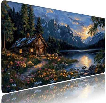 Grand Tapis de Souris XXL Bleu Tapis Bureau avec Base Anti-Dérapage, Design Durable et Imperméable, sous Main à Bords Cousus Clavier Mouse Pad Paysage 700x400x3mm pour PC et Tapis de Portable d-746
