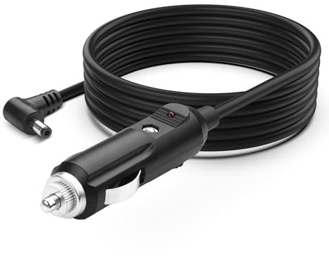 YAODHAOD Câble de chargeur de voiture 12 V max 10 A 1,8 m, angle droit DC 5,5 x 2,5 mm, chargeur allume-cigare 14 AWG pour lecteur DVD, routeur, GPS, appareil photo, vidéosurveillance