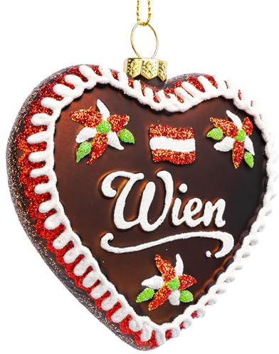 SIKORA Lebkuchen Herz Souvenir besondere Weihnachtskugel Glas Christbaumschmuck Deko Figur Stadt Motiv Weihnachten Anhänger Ornament - Trend Line - BS665, Lebkuchenherzen:Vie - Wien