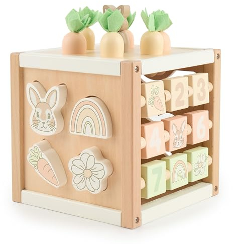 Bieco Motorikwürfel Hase Fine nachhaltiges Holz FSC® | Spielwürfel Baby | Motorikwürfel ab 1 Jahr Activity Würfel Activity Center Montessori