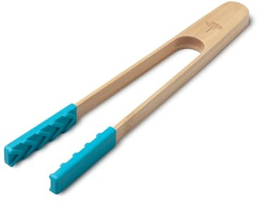 Zeal Bamboo & Silicone Kitchen Tongs – Non-Scratch, Heat Resistant, Easy Grip Cooking & Serving Tongs, 25cm (Aqua Blue)