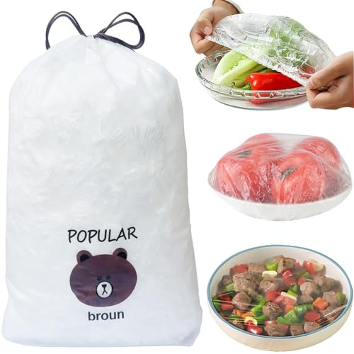 500 Stück Frischhaltefolie mit Gummizug, Abdeckhauben für Lebensmittel, Frischhaltebeutel Elastische Versiegelungsbeutel Wiederverwendbare Dichtungsbeutel für Die Aufbewahrung von Lebensmitteln, Weiß