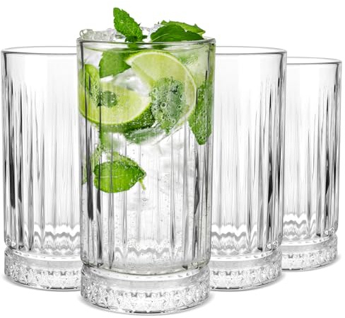 Cambareign Highball Glasses Set of 4, 16oz Tall Drinking Glasses, Lead-Free Crystal Water Glassware for Juice, Cocktails, Iced Tea