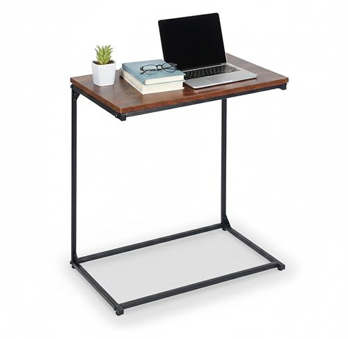 Relaxdays side table, C-shape, tiltable tabletop, HWD: 66 x 55 x 35 cm, laptop table with stopper, black/brown