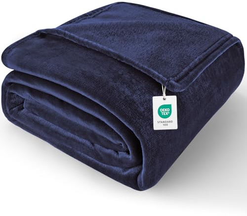 Cinkee Coperta in Pile 200x230 cm,Certificata Oeko-TEX,Antipilling,Coperta Calda per Divano,Letto Singolo e Matrimoniale,Accogliente e Spessa per Tutte le Stagioni,Blu