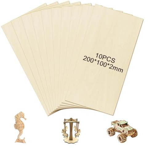10 Pieces Boxwood Wood Sheets, 200x100x2mm Premium Wood Veneer Sheets | Easy to Cut and Free Creation, Unfinished Plywood Sheets for DIY Crafts Projects, Architectural Models, Engraving, Painting
