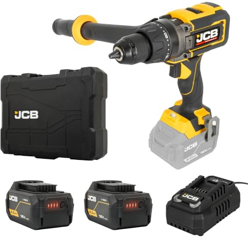 JCB Pro 18V 160Nm Brushless Cordless Combi Drill Yellow, 2 x 5.0Ah Batteries & Fast Charger, Anti-Kickback, High Torque for Wood, Metal & Masonry, 3 Year Warranty