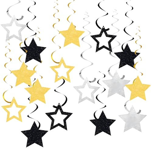 Luftschlangen Gold Schwarz Silber Party Deko Geburtstag Geburtstagsdeko Glitzer Spirale Girlande Partydeko 16 Stück