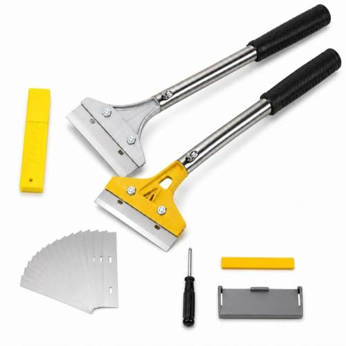 2 Pcs Wallpaper Removal Tool Set with 10 Blades, Heavy-Duty Scrapers | Long-Handle Design for Adhesive, Paint, Vinyl, Putty and Carpet Glue on Walls, Floors and Tiles