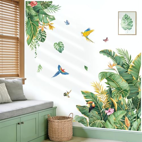 decalmile Wandsticker Tropische Pflanzen Wandtattoo Hängende Grüne Blätter | Abziehbare und Aufklebbare Wandaufkleber, DIY Abnehmbare Wandkunst Abziehbilder, Wandfreundlich, Leuchtenden Farben
