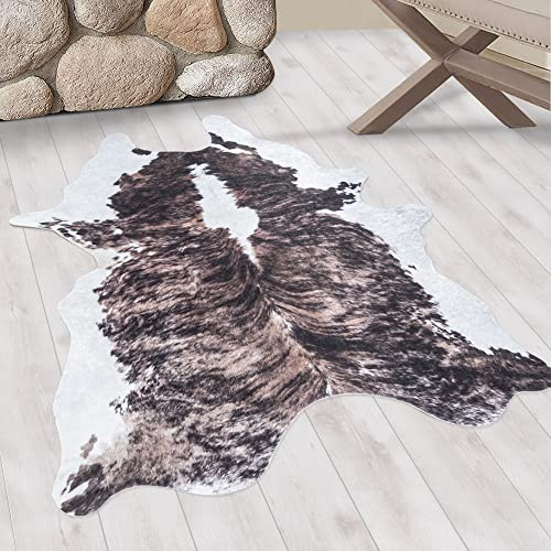 KADIMA DESIGN Flachgewebeteppich Rindsleder-Optik Pflegeleicht Waschbar Strapazierfähig Braun 100x135 cm Wohnzimmer Schlafzimmer Fußbodenheizung geeignet Schadstoffgeprüft Oeko-TEX | GASTEIN