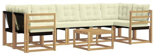 vidaXL Outdoor-Sofagarnitur mit Kissen 8 pcs Weiß und Creme, Akazienholz Garten Sofa Set, modernes Möbel, langlebige Terrasse Sitzgelegenheiten, Entspannung für deinen Hinterhof
