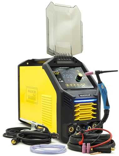 Magnum - Saldatrice TIG AC DC, accensione HF, inverter 200 A, in alluminio, con impulsi e LCD, saldatrice professionale TIG per acciaio inossidabile, acciaio, rame, saldatrice MMA E-Hand